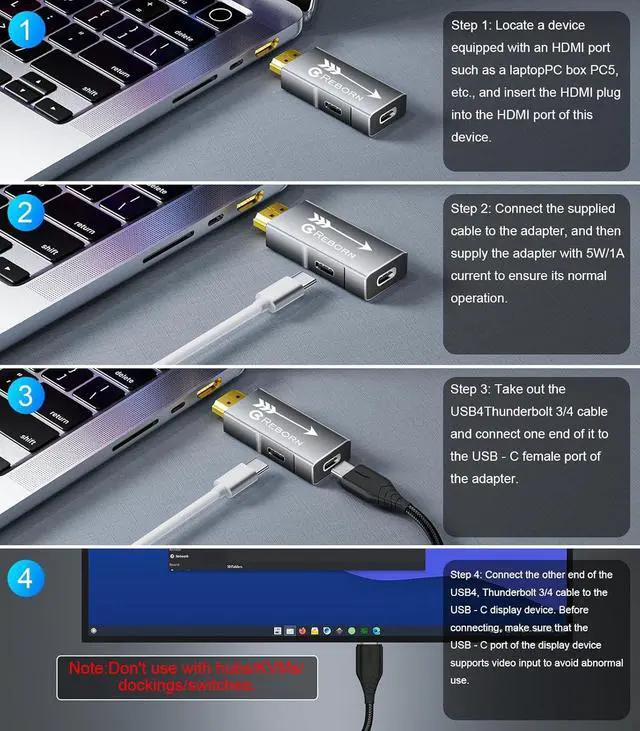 Alt view image 7 of 7 - HDMI to USB C Adapter 4K 60Hz | Uni-Directional HDMI Source to USB-C Display Adapter for AR Glasses XREAL OneAir 2 Pro/VITURE Pro/RayNeo Air 2s/Rokid PS5 Portable Monitors - 1 Pack