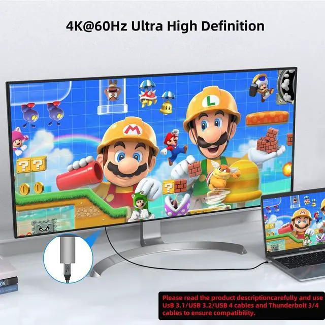 Alt view image 4 of 7 - USB C Female to HDMI Male Adapter 4K@60Hz Uni-Directional USB Type C Source to HDMI 2.0 Display Converter Thunderbolt 3/4 to HDMI for Mac-Book Pro/Air Galaxy Surface i-Phone 16 Series - 1 Pack