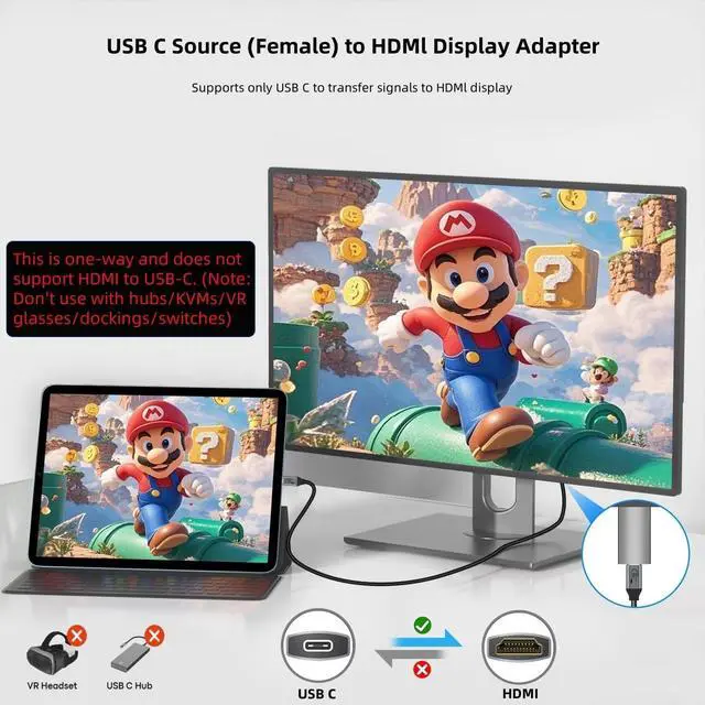 Alt view image 5 of 7 - USB C Female to HDMI Male Adapter 4K@60Hz Uni-Directional USB Type C Source to HDMI 2.0 Display Converter Thunderbolt 3/4 to HDMI for Mac-Book Pro/Air Galaxy Surface i-Phone 16 Series - 1 Pack