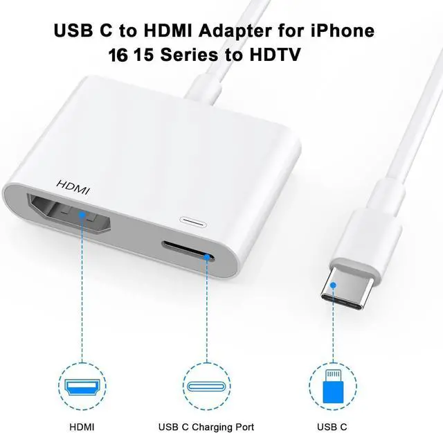 Alt view image 7 of 7 - [MFi Certified] USB C to HDMI Adapter for iPhone 17 to TV 4K Type C Digital AV Adapter Sync Screen Connector Cable for iPhone 17/17 Pro/17 Pro Max/Air/16 Pro Max/15 Pro Max to HDTV Projector Monitor