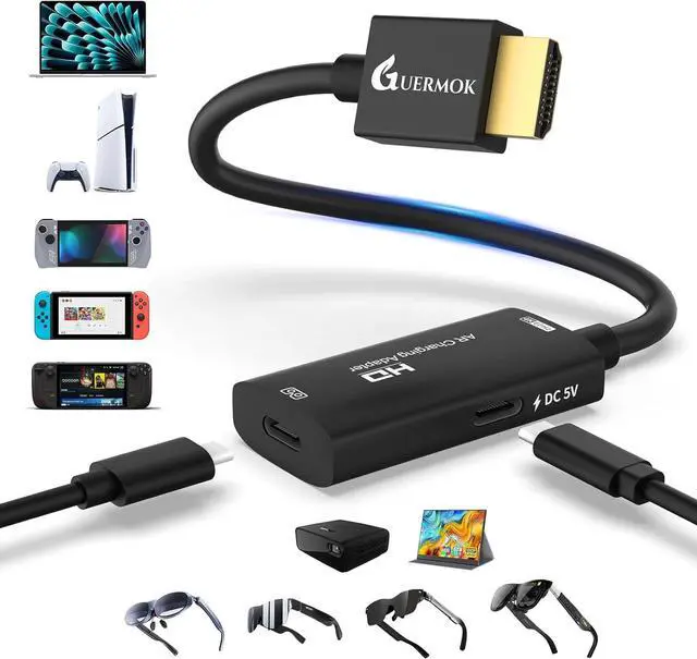Main image of AR Glasses HDMI to USB-C Display Adapter 4K@60Hz Play and Charge XR Converter with DC 5V for XREAL One/Air 2 Pro/RayNeo/Rokid Steam Switch 2/1 PS5/4 Portable Monitors (Black)