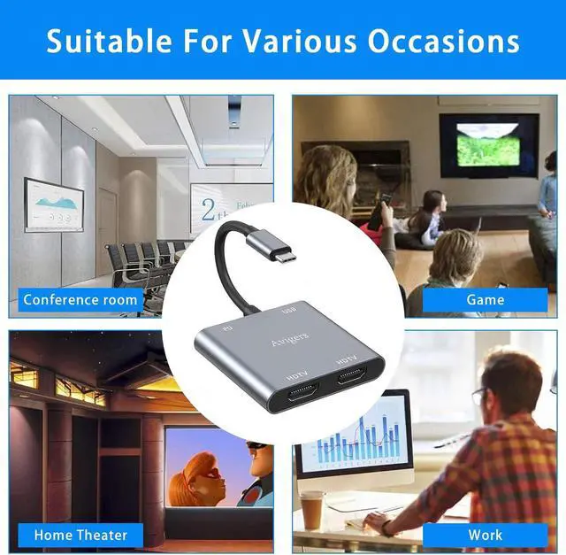 Alt view image 6 of 7 - (4 in 1) USB C to Dual Hdmi Adapter for 2 monitors 100W PD USB 3.0 (MST is not Support on MacOS MacOS Allows Monitor Display 2 Separate Screens Windows Allows Monitor Display 3 Separate Screens)