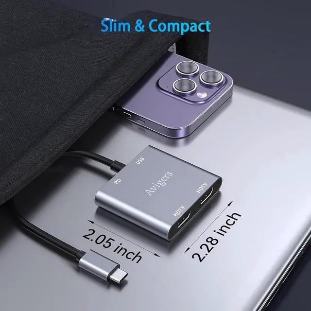 Alt view image 7 of 7 - (4 in 1) USB C to Dual Hdmi Adapter for 2 monitors 100W PD USB 3.0 (MST is not Support on MacOS MacOS Allows Monitor Display 2 Separate Screens Windows Allows Monitor Display 3 Separate Screens)