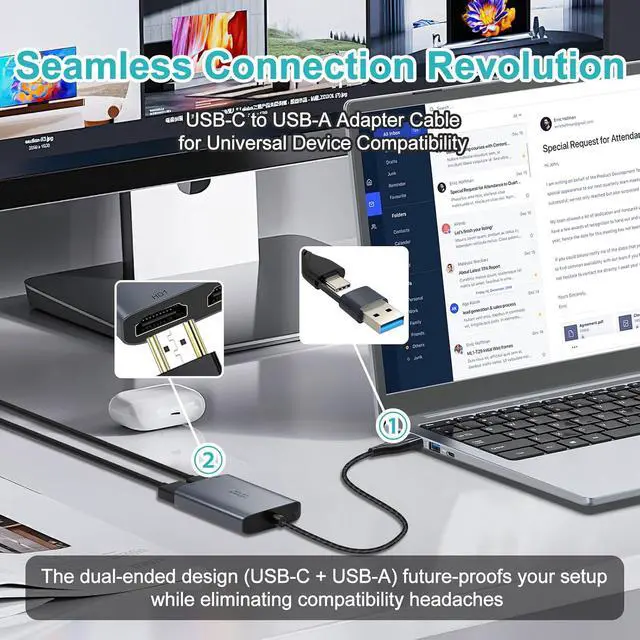 Alt view image 6 of 7 - USB C to Dual HDMI Adapter 1080P 60Hz Multi-Monitor Splitter for MacBook/PC/Laptop - USB-A/USB-C to 2 HDMI Ports Aluminum Docking Station Audio Sync Windows/macOS Software Control