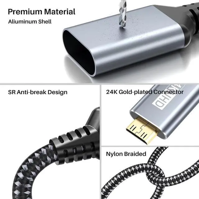 Alt view image 6 of 7 - 4K USB C to Mini HDMI Cable 3.3FT Supports 4K@60Hz 2K@120Hz High Speed Type-C to Mini HDMI Uni-Directional Cord for Steam Deck ROG Ally Laptop MacBook KYY ARZOPA MNN Portable Monitor