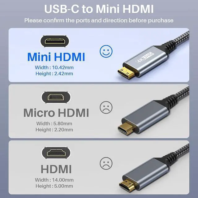 Alt view image 7 of 7 - 4K USB C to Mini HDMI Cable 3.3FT Supports 4K@60Hz 2K@120Hz High Speed Type-C to Mini HDMI Uni-Directional Cord for Steam Deck ROG Ally Laptop MacBook KYY ARZOPA MNN Portable Monitor