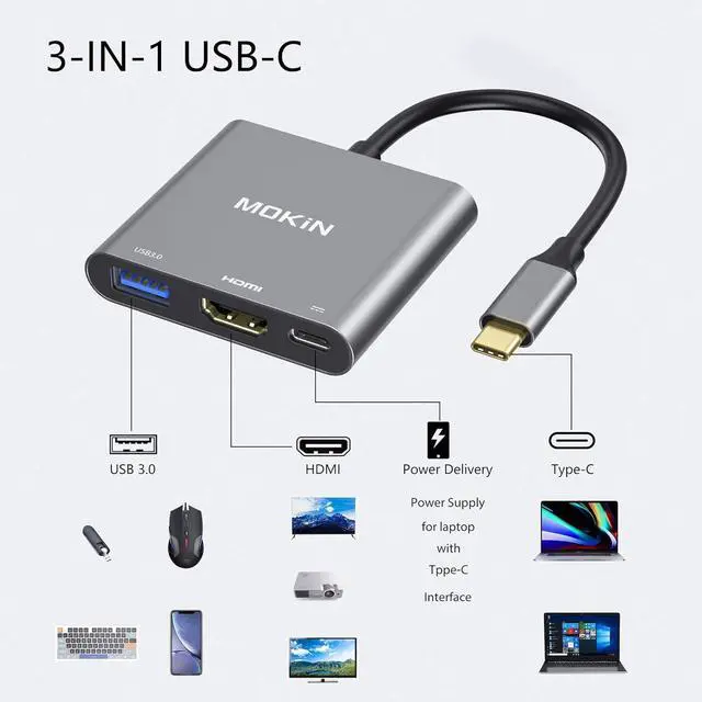 Alt view image 2 of 7 - USB C to HDMI Adapter, USB-C Digital AV Multiport Adapter to 4K HDMI, USBC 3.0 and 100W PD Charging, Type C Hub Dongle for MacBook Pro/air, iPhone 15/16