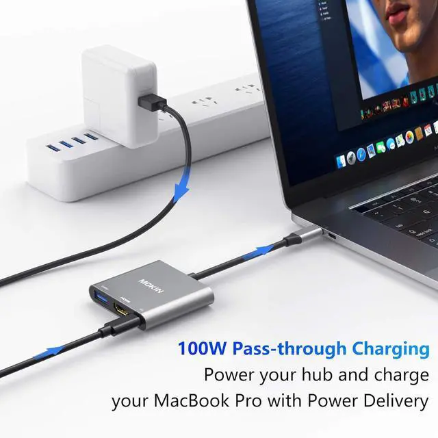 Alt view image 5 of 7 - USB C to HDMI Adapter, USB-C Digital AV Multiport Adapter to 4K HDMI, USBC 3.0 and 100W PD Charging, Type C Hub Dongle for MacBook Pro/air, iPhone 15/16