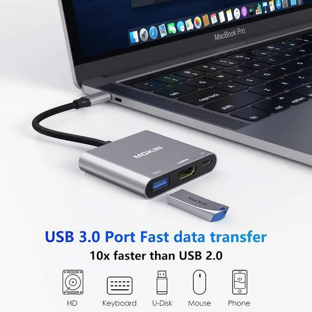 Alt view image 6 of 7 - USB C to HDMI Adapter, USB-C Digital AV Multiport Adapter to 4K HDMI, USBC 3.0 and 100W PD Charging, Type C Hub Dongle for MacBook Pro/air, iPhone 15/16