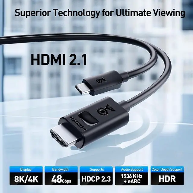 Alt view image 2 of 7 - Unidirectional USB C to HDMI 2.1 Cable - 6ft Support 4K@240Hz and 8K@60Hz HDR - Thunderbolt 4 Thunderbolt 5 USB 4 Compatible with MacBook Pro XPS ThinkPad - Max 4K 60Hz on macOS