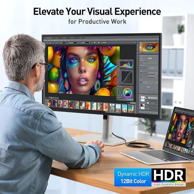 Alt view image 5 of 7 - Unidirectional USB C to HDMI 2.1 Cable - 6ft Support 4K@240Hz and 8K@60Hz HDR - Thunderbolt 4 Thunderbolt 5 USB 4 Compatible with MacBook Pro XPS ThinkPad - Max 4K 60Hz on macOS