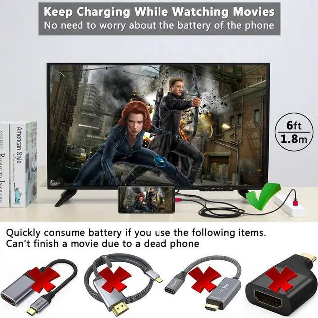 Alt view image 2 of 7 - HDMI Adapter USB Type C Cable MHL 4K Video Converter Cord Compatible  Galaxy S20 S10 S9 S8 Note 20 10 LG G5 Q8 ThinQ V35 Android Phone iMac MacBook for Mirror & Charging to Monitor Projector TV