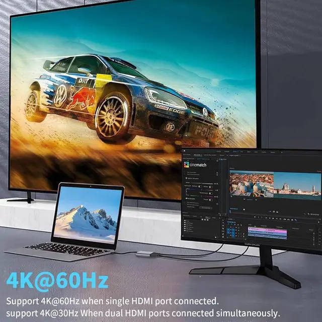 Alt view image 6 of 7 - USB C to Dual HDMI Adapter 4K@60Hz Type C to HDMI Splitter for Dual Monitors USB C to Dual HDMI Hub Extended Display for MacBook Air/Pro  XPS HP Surface Chromebook
