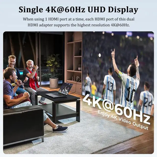 Alt view image 3 of 7 - USB C to Dual HDMI Adapter with 2 4K@60Hz HDMI Docking Station Type C to HD Splitter for 2 Monitors Suitable for MacBook Air/Pro  HP  Chromebook Surface USB Type C Laptops