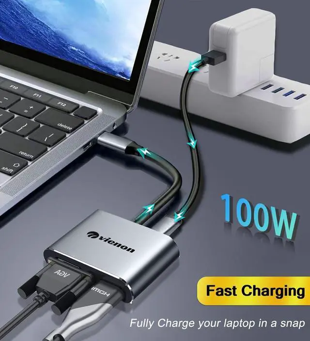 Alt view image 5 of 7 - VIENON USB C to HDMI VGA Adapter for Dual Monitor 4 in 1 USB C Hub with 4K HDMI 1080P VGA USB 3.0 5Gbps 100W PD Compatible for MacBook Air/Pro  XPS Surface iMac More