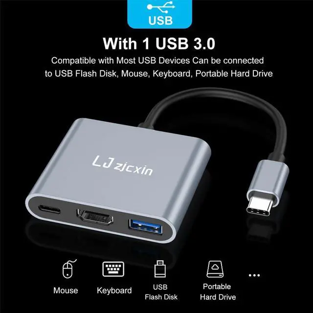 Alt view image 7 of 7 - USB C to HDMI Adapter Type C to 4K HDMI Adapter with 100W PD & USB 3.0 Port Multiport Digital AV Converter for MacBook Pro/air iPad Pro/air iPhone 15 Tablets Switch and More USB-C Devices