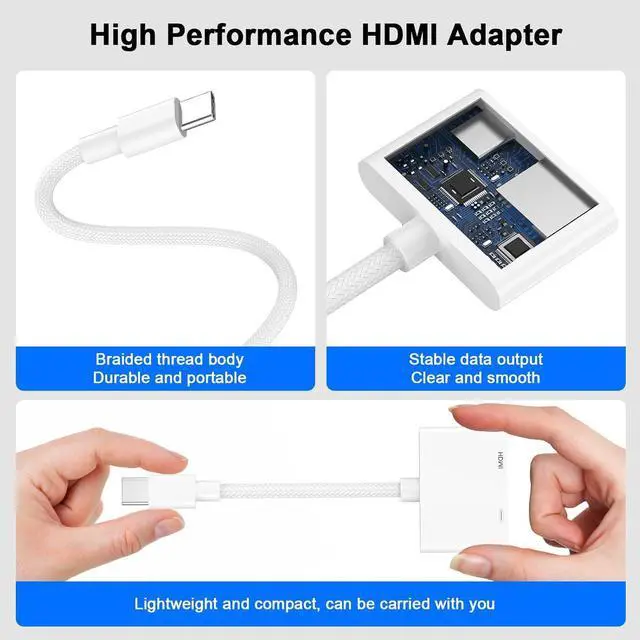 Alt view image 3 of 7 - [MFi Certified] USB C to HDMI Adapter for iPhone 16 to TV USB Type C Digital AV Adapter 4K Sync Screen Woven Cable for iPhone 16/16 Plus/16 Pro/16 Pro Max/15/15 Pro Max to HDTV Projector Monitor