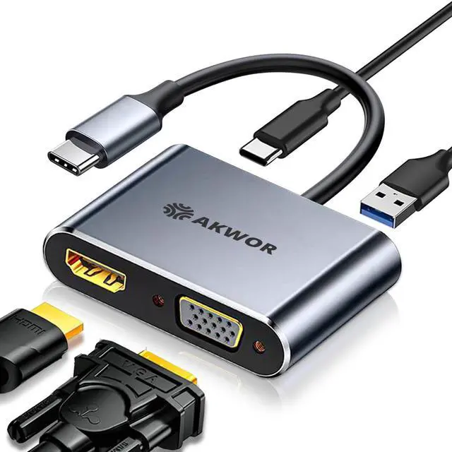 Main image of USB C to HDMI VGA Adapter for Dual Monitor 4 in 1 USB C Hub with 4K HDMI 1080P VGA USB 3.0 5Gbps 100W PD Laptop Docking Station Compatible for MacBook Air/Pro  XPS Surface iMac More