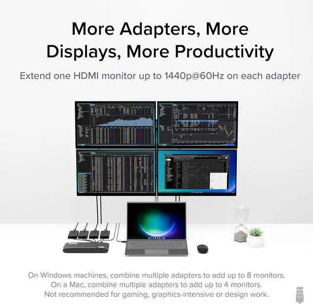 Alt view image 3 of 6 - USB C to HDMI Adapter Universal Video Graphics Adapter for USB 3.0 and USB-C Macs and Windows Extend an HDMI Monitor up to 1440p@60hz