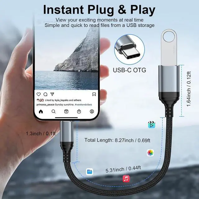 Alt view image 2 of 7 - USB C to USB Adapter - 5Gbps OTG Adapter USB3.0 for Android - USBA Female to USBC Male Adapter Dongle Type C OTG Cable Converter Support Camera Card Reader USB Flash Drive External/MIDI Keyboard