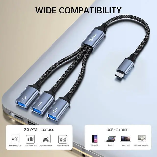Alt view image 5 of 7 - USB C to USB Adapter, USB Female to USB C Male Cable Adapter for Data Transfer/Charging, Triple USB OTG Adapter Compatible with Laptop, MacBook, iPhone 15/16