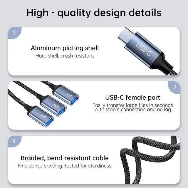 Alt view image 6 of 7 - USB C to USB Adapter, USB Female to USB C Male Cable Adapter for Data Transfer/Charging, Triple USB OTG Adapter Compatible with Laptop, MacBook, iPhone 15/16