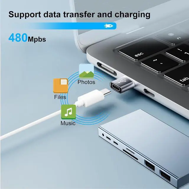 Alt view image 3 of 7 - USB to USBC Adapter 8 Pack USB A to C Adapter USBC Female to USBA Male OTG Connector C Cable Converter for iPhone iWatch Car Play USB Charger Grey