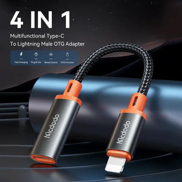 Alt view image 2 of 7 - mcdodo 4 in 1 USB-C to Lightning OTG Adapter with Charging/Data Transfer/Audio/OTG Function Type-C Female to Lightning Male Cable Adapter Fit for iPhone/iPad/AirPods/MacBook