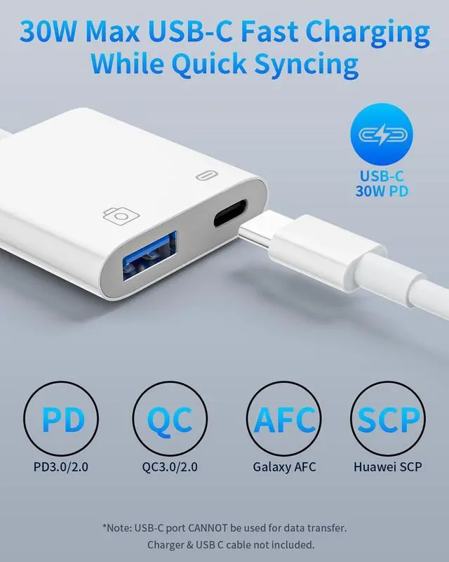 Alt view image 3 of 7 - USB C to USB Adapter Thunderbolt 3 to USB 3.0 OTG Adapter with 30W PD Fast Charging Port for MacBook Pro/Air iPhone 16 Pro Max/16 Plus/16e/15  Galaxy S25/S24/S23 iPad Pixel Chromebook