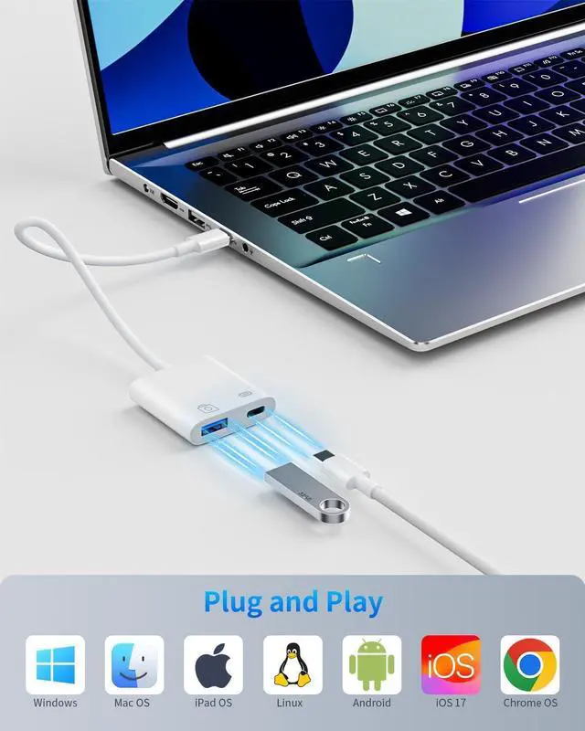 Alt view image 6 of 7 - USB C to USB Adapter Thunderbolt 3 to USB 3.0 OTG Adapter with 30W PD Fast Charging Port for MacBook Pro/Air iPhone 16 Pro Max/16 Plus/16e/15  Galaxy S25/S24/S23 iPad Pixel Chromebook
