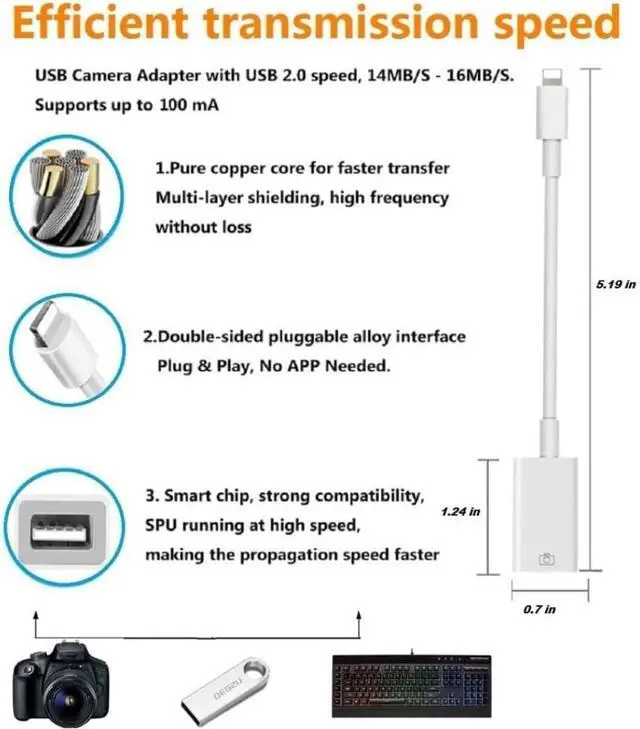Alt view image 6 of 7 - Lightning Male to USB Female Adapter OTG Data Sync Cable Compatible with iPhone 14 13 11 12pro Max Mini XR X XS 8 7 SE Plus for iPad Air Camera Mouse Keyboard Hub Midi Port Adaptador Connector
