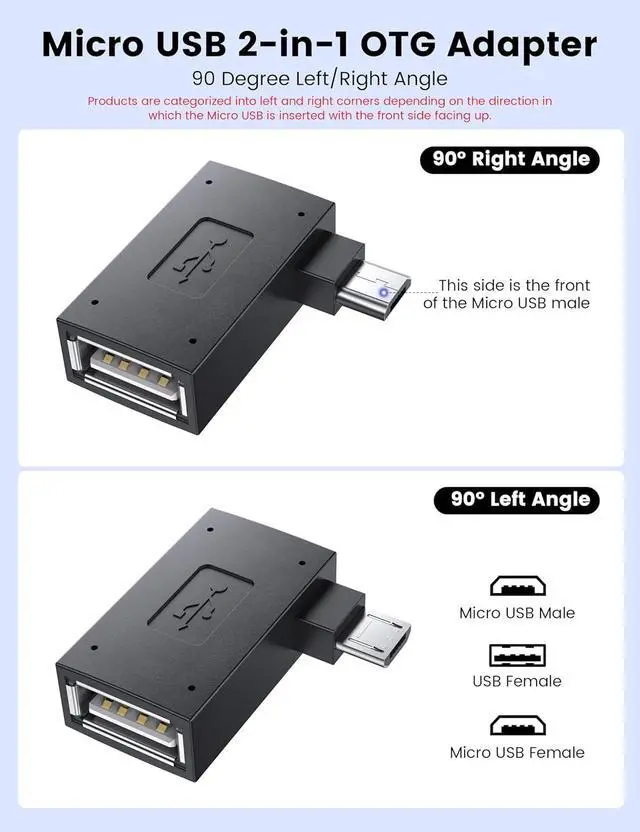 Alt view image 3 of 5 - OTG Cable Adapter for Fire TV Stick 4K Added Memory to fire tv Stick Left and Right Angle Powered Micro USB to USB OTG Adapter for Android Phone Tablet and More Host Devices with Micro USB