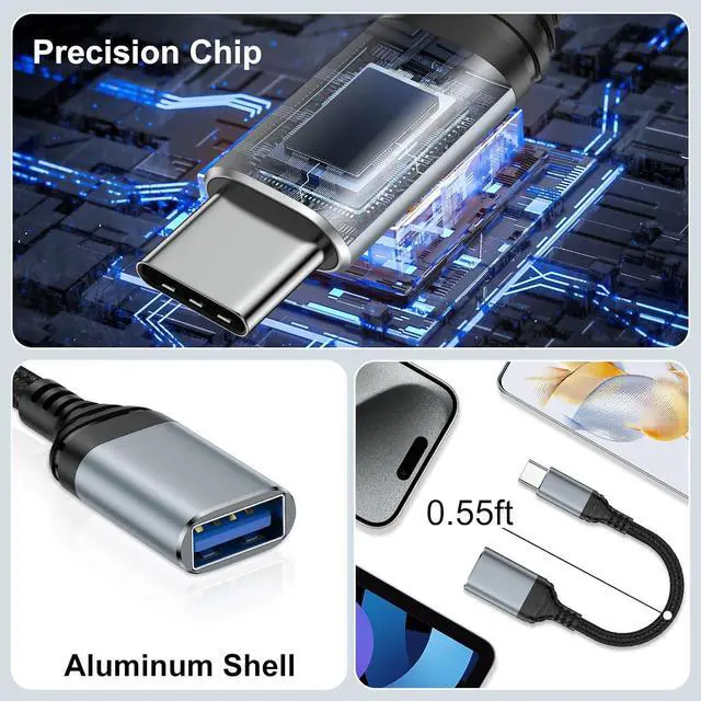 Alt view image 4 of 7 - USB C to USB Adapter for iPhone 16 Pro Max 16 Plus 16e 15  Galaxy S25 S24 2 Pack USB 3.0 OTG Cable Converter Type C Male to USB A Female Camera Adapter for Card Reader Flash Drive MIDI Keyboard