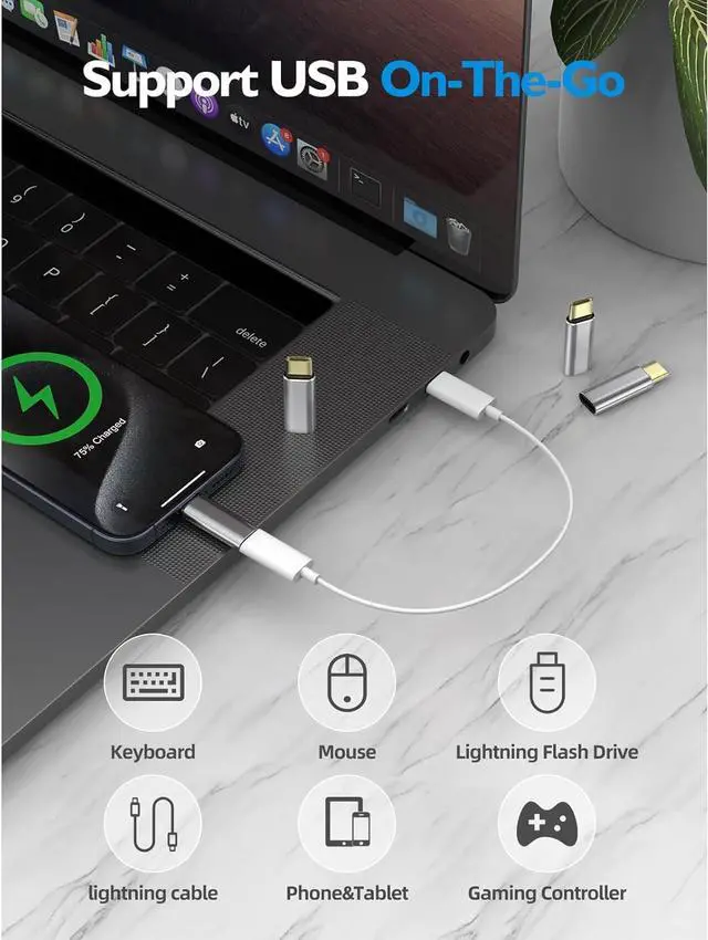 Alt view image 3 of 7 - Lightning to USB C Adapter 2Pack- Support Fast Charging Data Transfer OTG - USB Type C Adapter Compatible with iPhone 16 15 Plus Pro Max AirPods 4 Pro 2 Galaxy S24 Pixel 9 Pura70 Pro