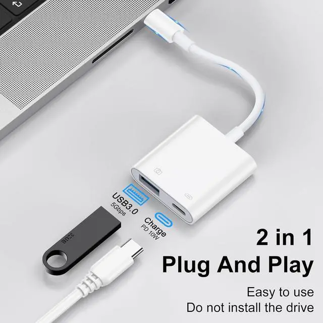 Alt view image 6 of 7 - USB to USB C Camera Adapter with Charging Port for  Galaxy Z Fold 7 Z Flip 7 S25 Ultra USB Female OTG Adapter for Android iPhone 16e 16 15 MacBook Pro Air Support Card Reader/Flash Drive/Mouse