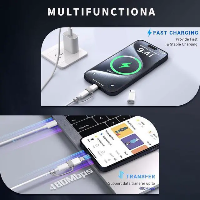 Alt view image 2 of 7 - Lightning to USB C Adapter-Lightning Female to Type C Male Phone Charge Converter Charging Adapter for iPhone 15/16 Pro/16 Pro Max/Plus  S24 iPad Air Fast Charging&Data Transfer -NO Audio