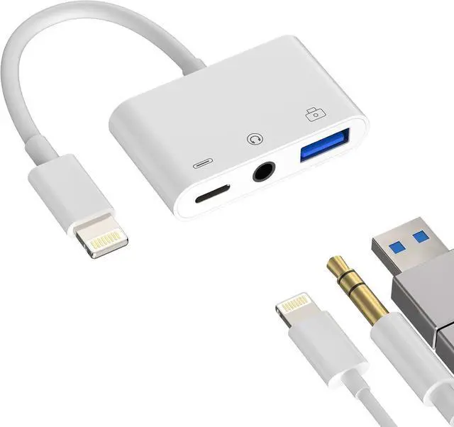 Main image of 3.5mm Headphone to Lightning Jack USB Charger AUX 3in1 Cable Dongle Iphone Audio OTG Adapter for  14 13 12 11 Pro Max Xr X 8 7 Plus Ipad Camera Mouse Keyboard Memory Stick Flash Drive Card Reader