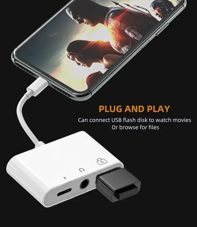 Alt view image 7 of 7 - 3.5mm Headphone to Lightning Jack USB Charger AUX 3in1 Cable Dongle Iphone Audio OTG Adapter for  14 13 12 11 Pro Max Xr X 8 7 Plus Ipad Camera Mouse Keyboard Memory Stick Flash Drive Card Reader