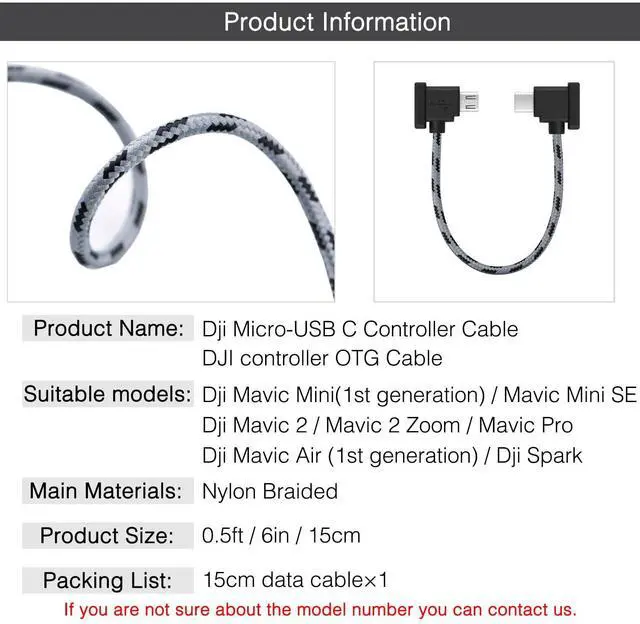 Alt view image 2 of 7 - 0.5FT Micro to USB C Remote Controller Cable for iPhone 15 Pro/16 DJI Mavic Mini Mini SE 2 Pro/Zoom Air/Pro Spark Drone to Tablet OTG Data Cord Accessories (USB C Connector)