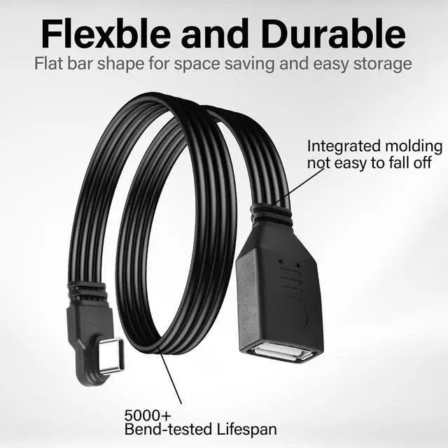 Alt view image 3 of 7 - 90 Degree USB C Male to USB A Female OTG Cable Right Angle Type C to USB Charge Cord Fast Charging and Data TransferFlat Flexible USB-C to USB-A 2.0 Cable for Phone Tablet Laptop 1Ft