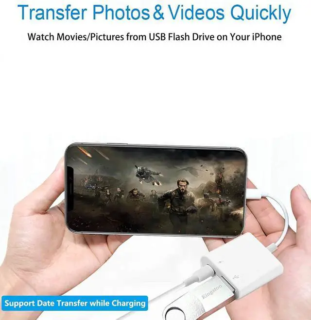 Alt view image 2 of 7 - Lightning to USB Camera Adapter with Charging Port  MFi Certified OTG Dongle for iPhone 14 13 12 11 X XS XR 8 iPad to USB Flash Drive Card Reader Keyboard Mouse Piano