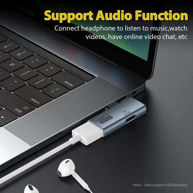 Alt view image 7 of 7 - 2 in 1 USB C to USB 3.2 Adapter with 100W Charging Port USB C Male to USB Female Adapter OTG Converter for iPhone 16/15 Series MacBook iPad and More Type C Devices Grey