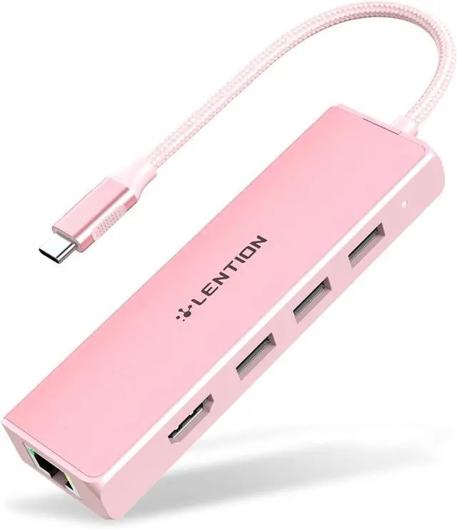 Main image of LENTION USB C Hub with Gigabit Ethernet Adapter, 4K HDMI, 3 USB 3.0 Port for 2023-2016 MacBook Pro 13/14/15/16, New Mac Air & Surface, Chromebook, More, Stable Driver Certified (CB-C25, Rose Gold)