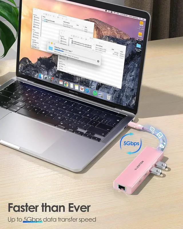 Alt view image 5 of 7 - LENTION USB C Hub with Gigabit Ethernet Adapter, 4K HDMI, 3 USB 3.0 Port for 2023-2016 MacBook Pro 13/14/15/16, New Mac Air & Surface, Chromebook, More, Stable Driver Certified (CB-C25, Rose Gold)