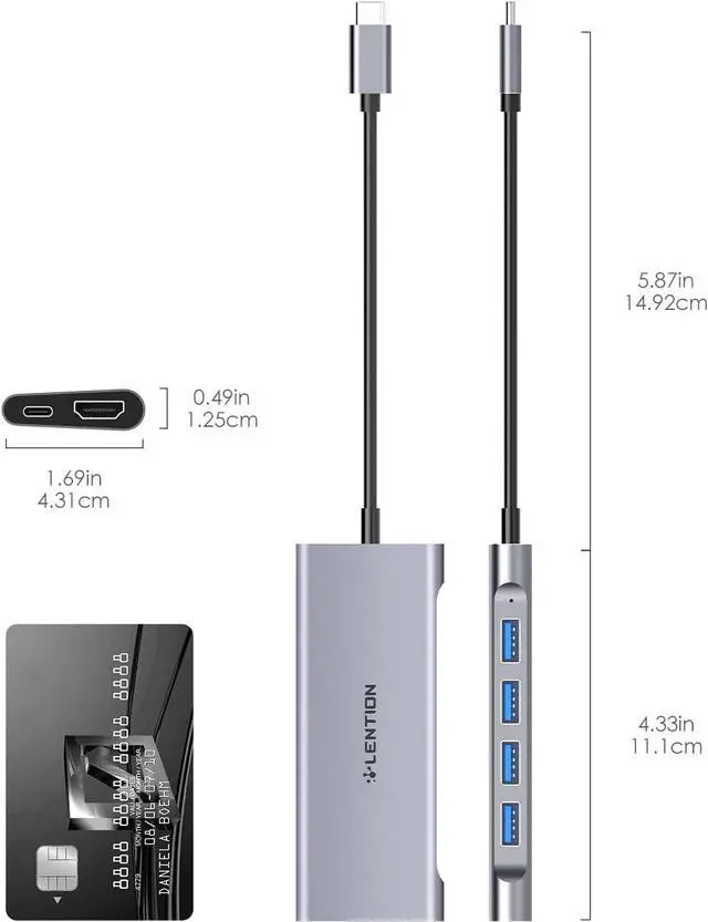 Alt view image 7 of 7 - USB-C Multi-Port Hub with 4K HDMI Output 100W PD 4 USB 3.0 5Gbps Compatible 2024-2016 MacBook Pro New Mac Air & Surface Chromebook iPhone 15 More Stable Driver Adapter (C35 Space Gray)