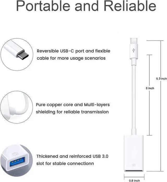 Alt view image 5 of 7 - 2Pack USB-C to USB 3.0 Adapter USB C Male to USB Female OTG Adapter Thunderbolt3 to USBA Adapter Compatible with MacBook Pro/Air iPad Pro iPhone 16 Pro Max/15 Galaxy S25/S24/S23/S22