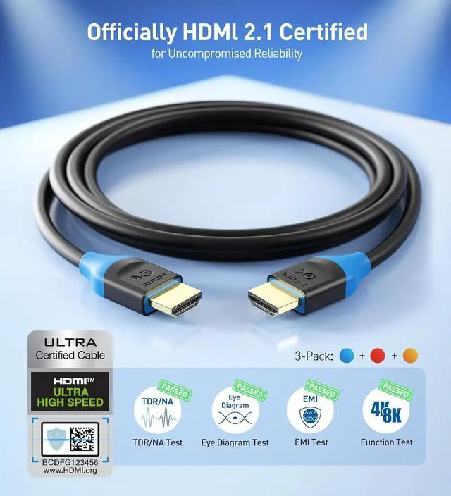 Alt view image 2 of 7 - Cable Matters [Ultra High Speed HDMI Certified] 3-Pack 48Gbps 8K HDMI Cable 6.6 ft / 2m with 8K@60Hz, 4K@240Hz and HDR Support for PS5, Xbox Series X/S, RTX3080/3090, RX 6800/6900, Apple TV