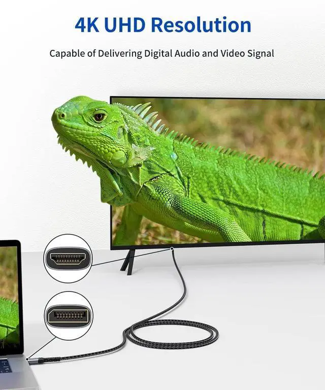 Alt view image 7 of 7 - 4K DisplayPort to HDMI Cable Adapter 10FT DP to HDMI Male Video UHD 4K@30Hz/2K@60/1080P@120 Nylon DP to HDTV Uni-Directional Cord for  Projector Desktop AMD NVIDIA  HP ThinkPad