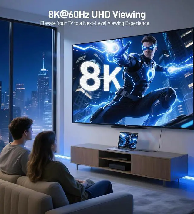 Alt view image 3 of 7 - Premium Braided 48Gbps Ultra HD 8K HDMI Cable 6.6 ft / 2m with 8K@60Hz 4K@240Hz and HDR Support for PS5 Xbox Series X/S RTX3080 / 3090 RX 6800/6900  TV and More in Black