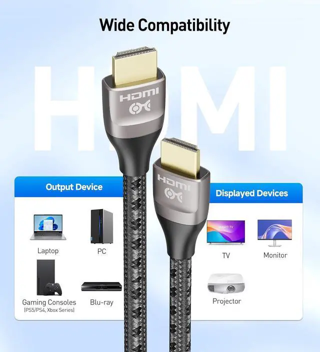 Alt view image 6 of 7 - Premium Braided 48Gbps Ultra HD 8K HDMI Cable 6.6 ft / 2m with 8K@60Hz 4K@240Hz and HDR Support for PS5 Xbox Series X/S RTX3080 / 3090 RX 6800/6900  TV and More in Black